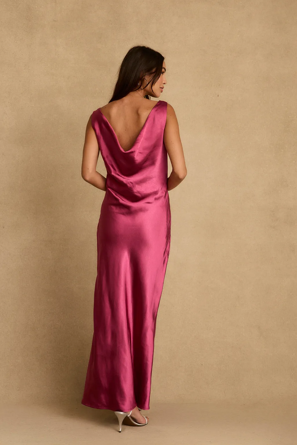 Dolce Fuchsia Satin Maxi Dress sold by 12th Tribe product image thumbnail 2