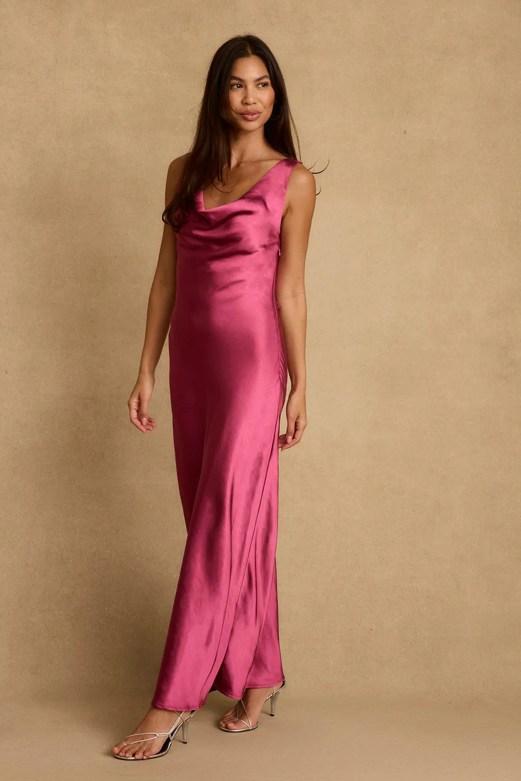 Dolce Fuchsia Satin Maxi Dress sold by 12th Tribe product image thumbnail 3