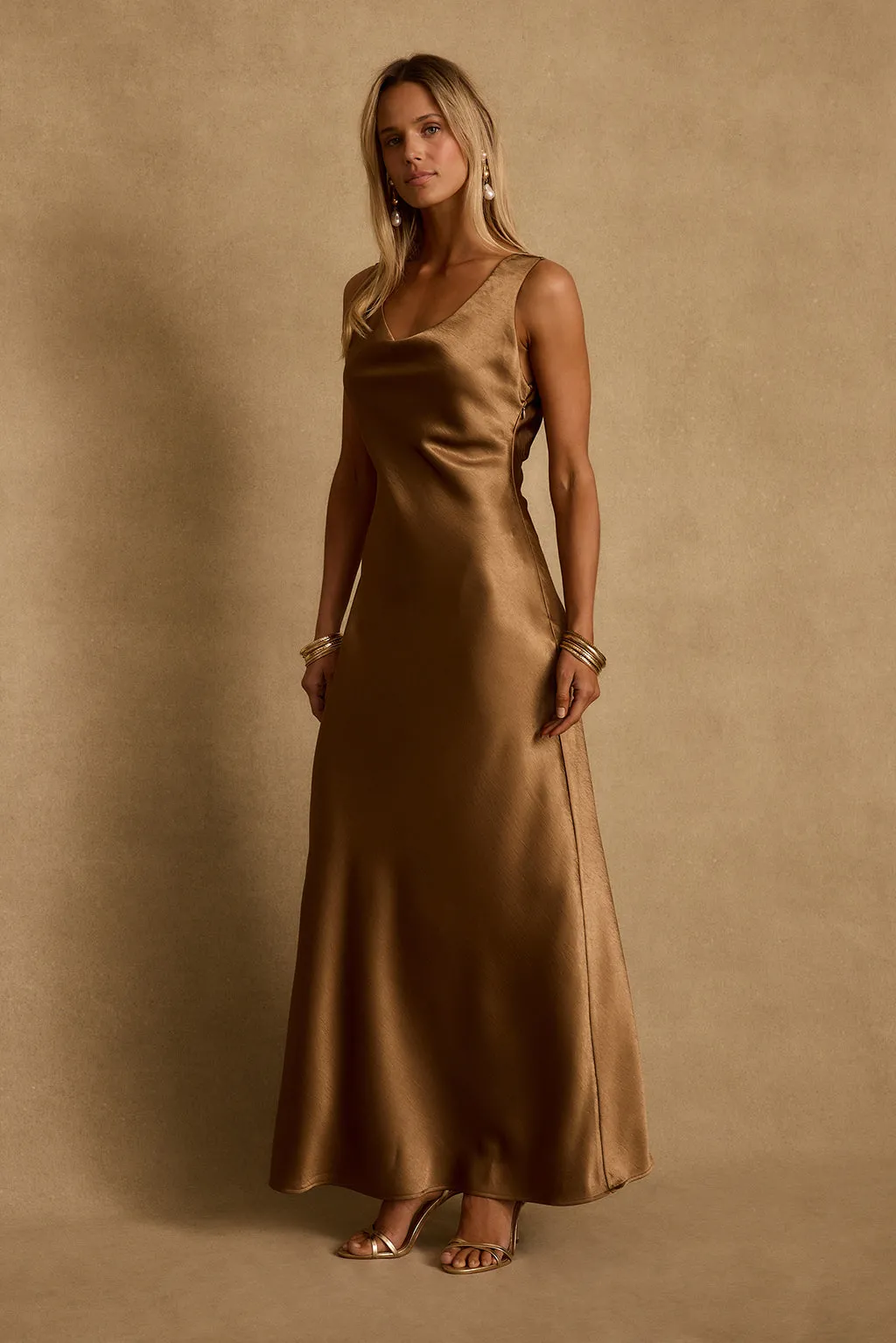 Dolce Bronze Satin Maxi Dress sold by 12th Tribe product image thumbnail 5