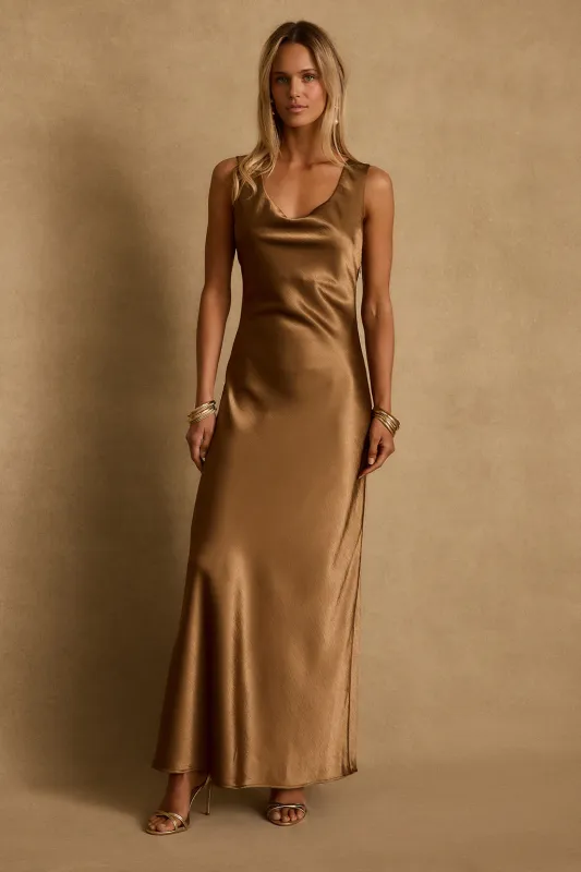 Dolce Bronze Satin Maxi Dress made by 12th Tribe