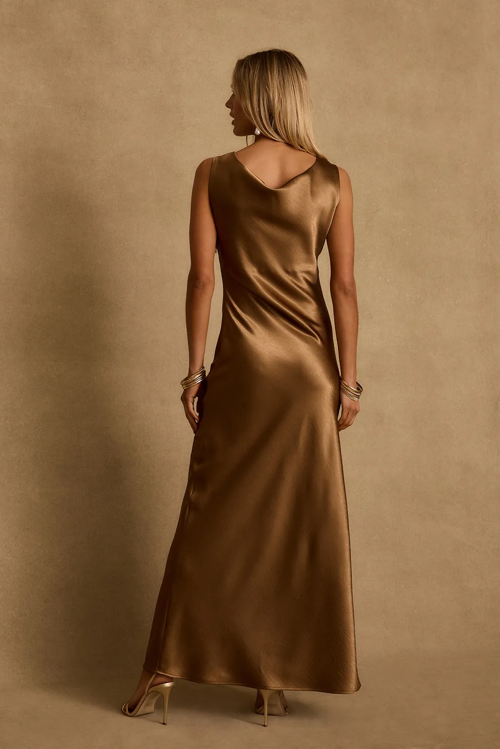 Dolce Bronze Satin Maxi Dress sold by 12th Tribe product image thumbnail 4
