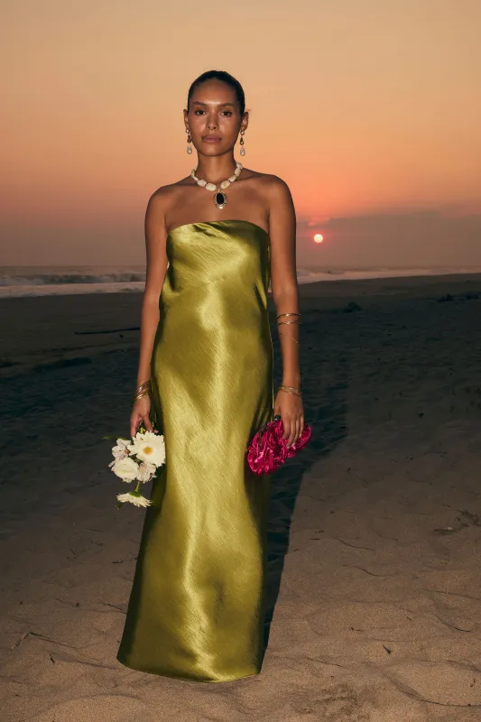 Natalia Chartreuse Strapless Maxi Dress made by 12th Tribe