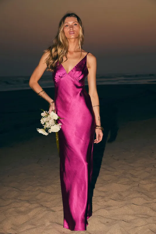 Mirabella Fuchsia Satin Maxi Dress made by 12th Tribe
