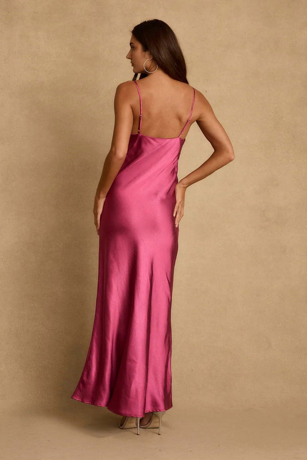 Mirabella Fuchsia Satin Maxi Dress sold by 12th Tribe product image thumbnail 3