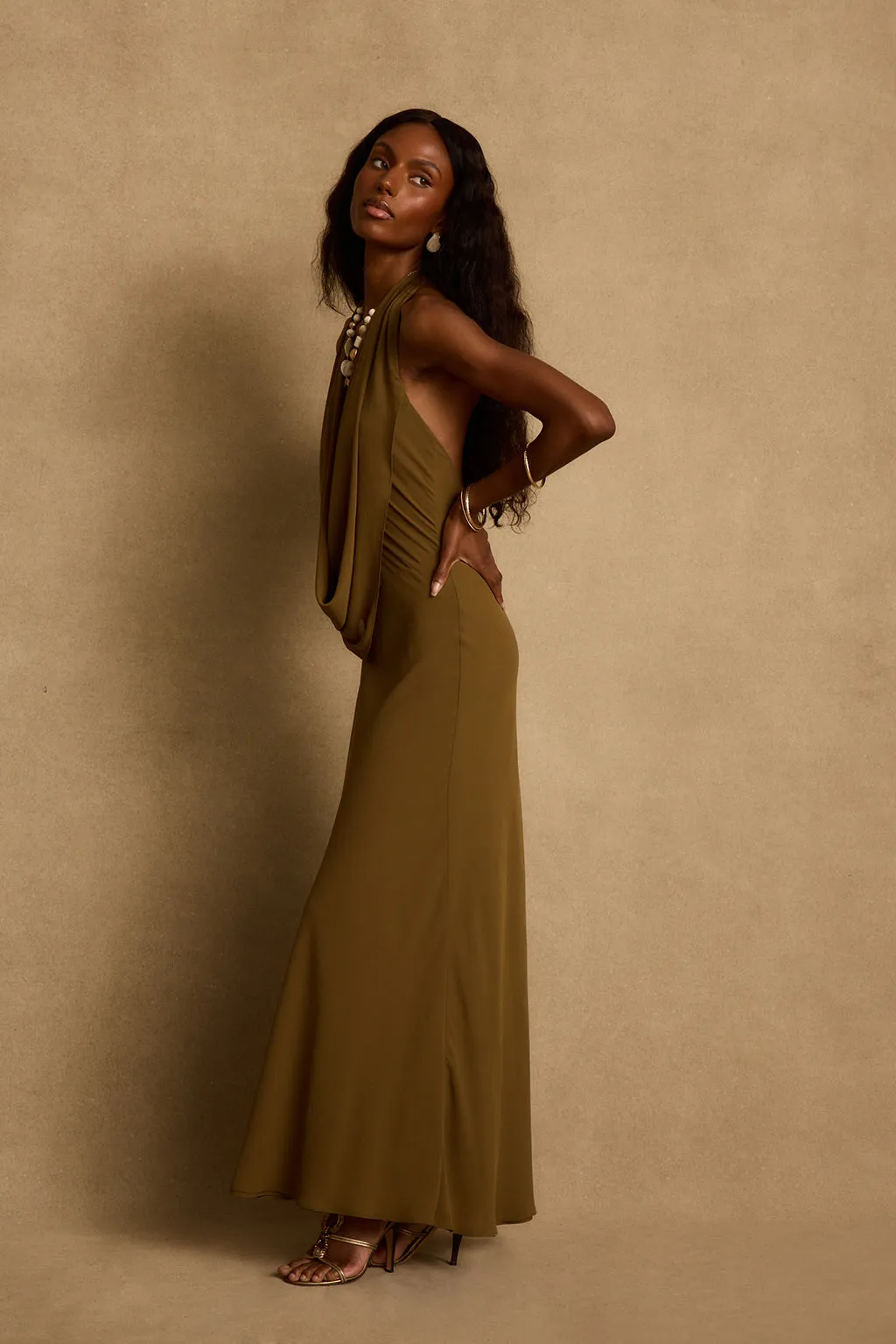 Zela Olive Cowl Maxi Dress sold by 12th Tribe product image thumbnail 5