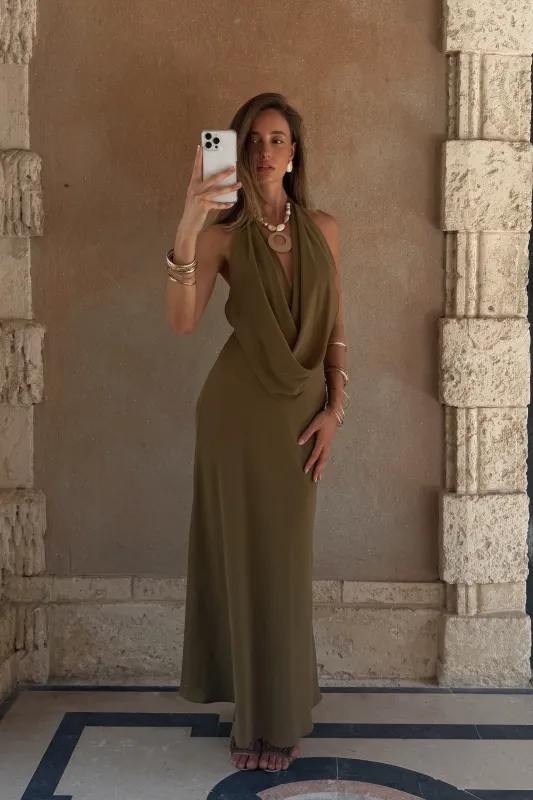 Zela Olive Cowl Maxi Dress made by privy
