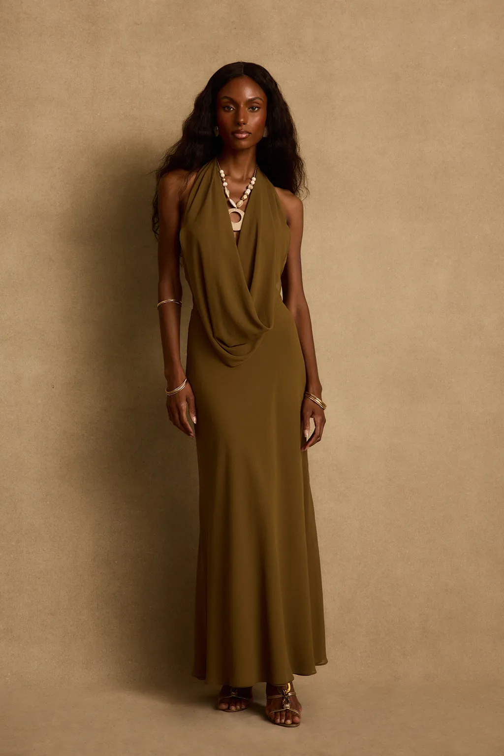 Zela Olive Cowl Maxi Dress sold by 12th Tribe product image thumbnail 4