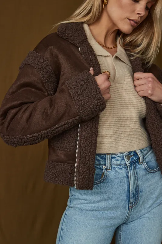 Blame It Brown Sherpa Jacket made by Bailey Rose