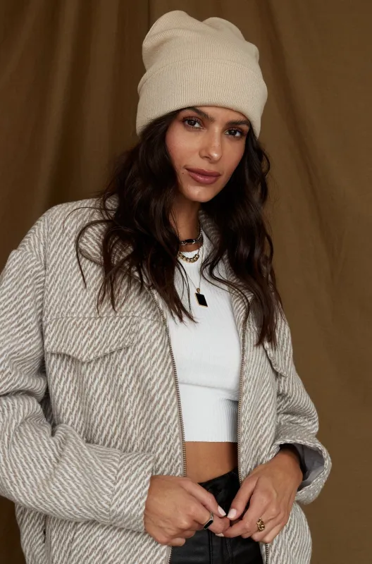 Beige Ribbed Beanie made by 12th Tribe