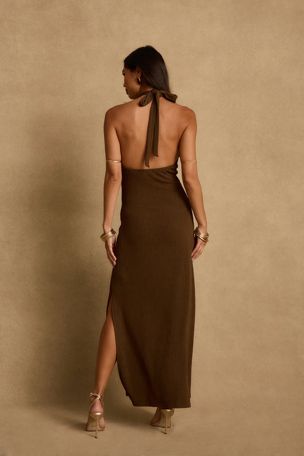Yvette Mocha Halter Maxi Dress sold by 12th Tribe product image thumbnail 2