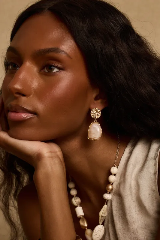 Piedra Stone and Gold Drop Statement Earrings made by 12th Tribe