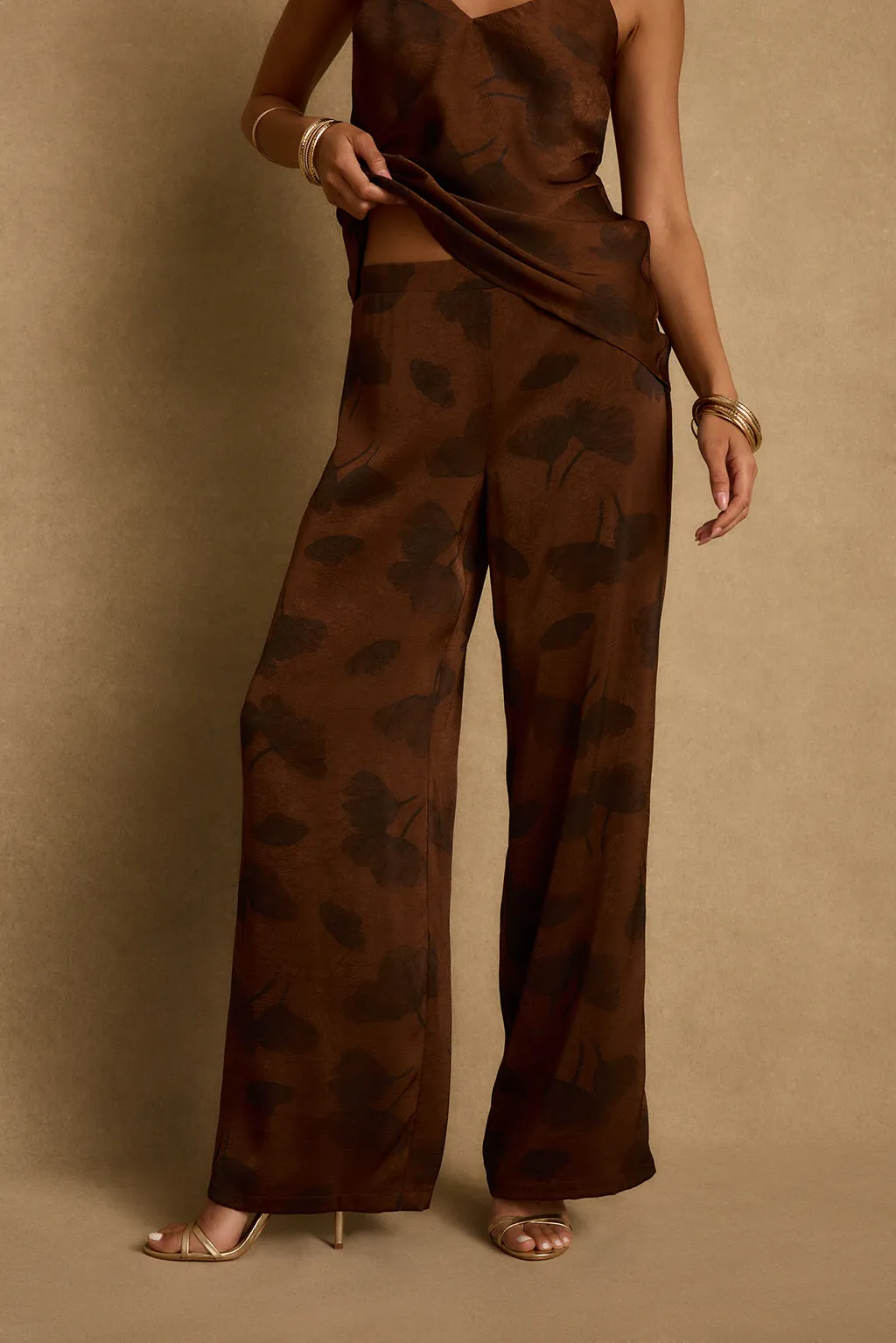 Yasmine Espresso Floral Satin Pants sold by 12th Tribe product image thumbnail 2