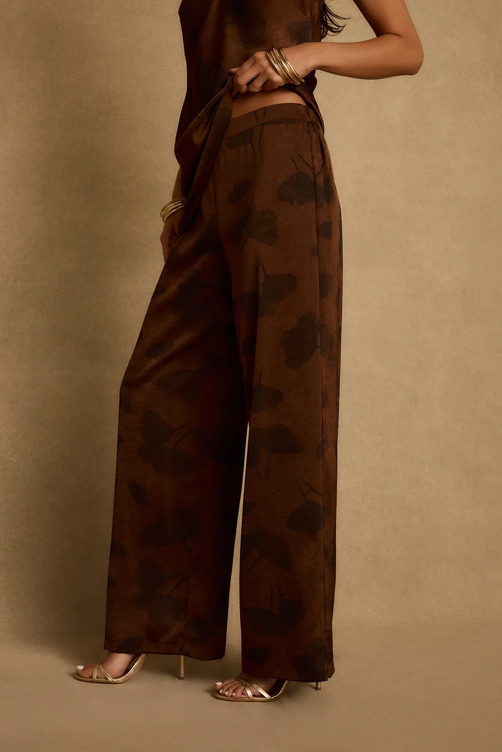 Yasmine Espresso Floral Satin Pants sold by 12th Tribe product image thumbnail 5