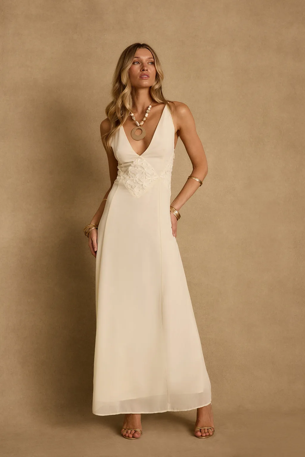 Maya Cream Chiffon Maxi Dress sold by 12th Tribe product image thumbnail 3