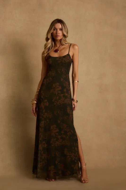 Amora Dark Floral Mesh Maxi Dress made by 12th Tribe