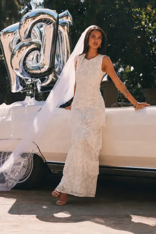Shadows White Lace Fringe Maxi Dress made by 12th Tribe