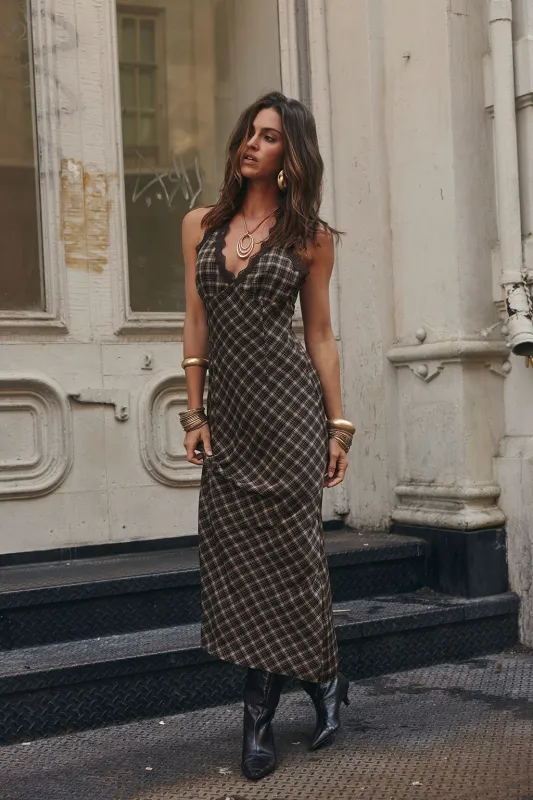 Vanessa Plaid Satin Midi Dress made by 12th Tribe