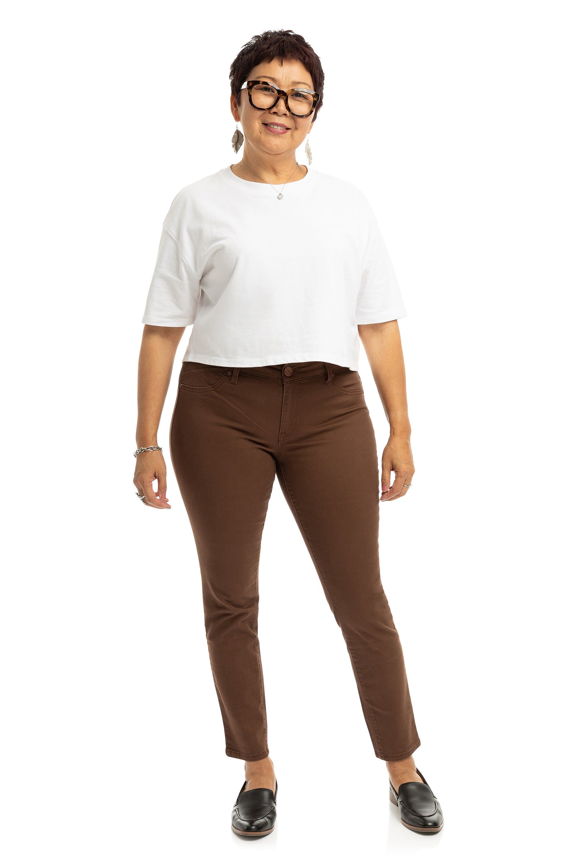 Curvy 28” Mid-Rise Twill Ankle Skinny in Chocolate sold by 1822 Denim product image thumbnail 4