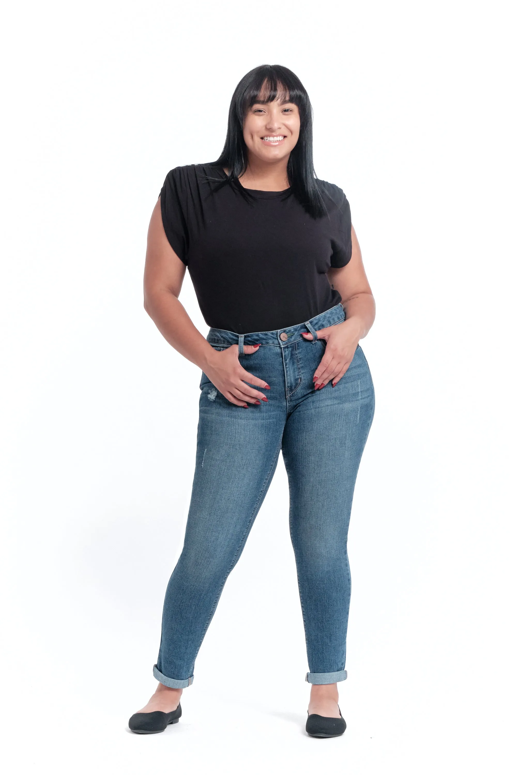 Curvy Eco Rolled Hem Skinny in Bosco sold by 1822 Denim