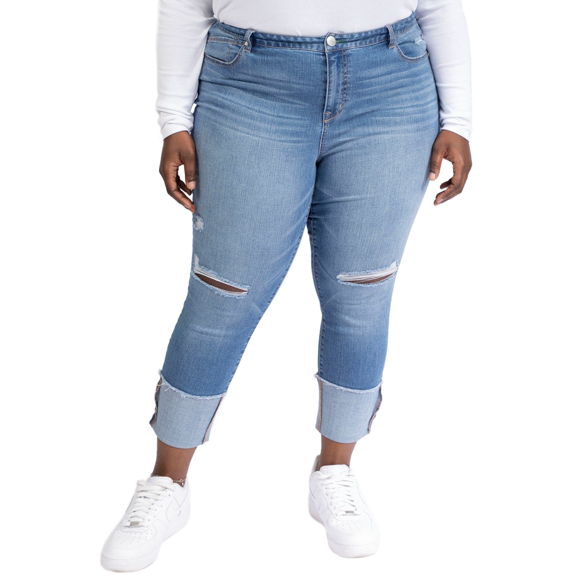 Plus 25" High-Rise Re:Denim Distressed Taylor Skinny In Carla sold by 1822 Denim product image thumbnail 3