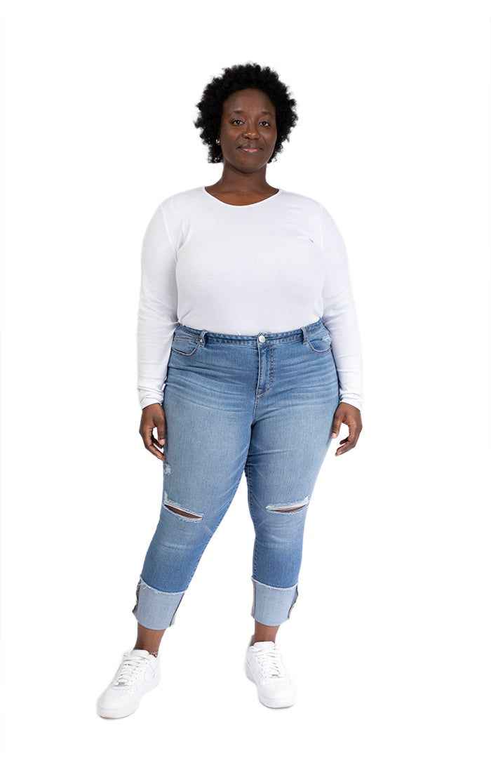 Plus 25" High-Rise Re:Denim Distressed Taylor Skinny In Carla sold by 1822 Denim