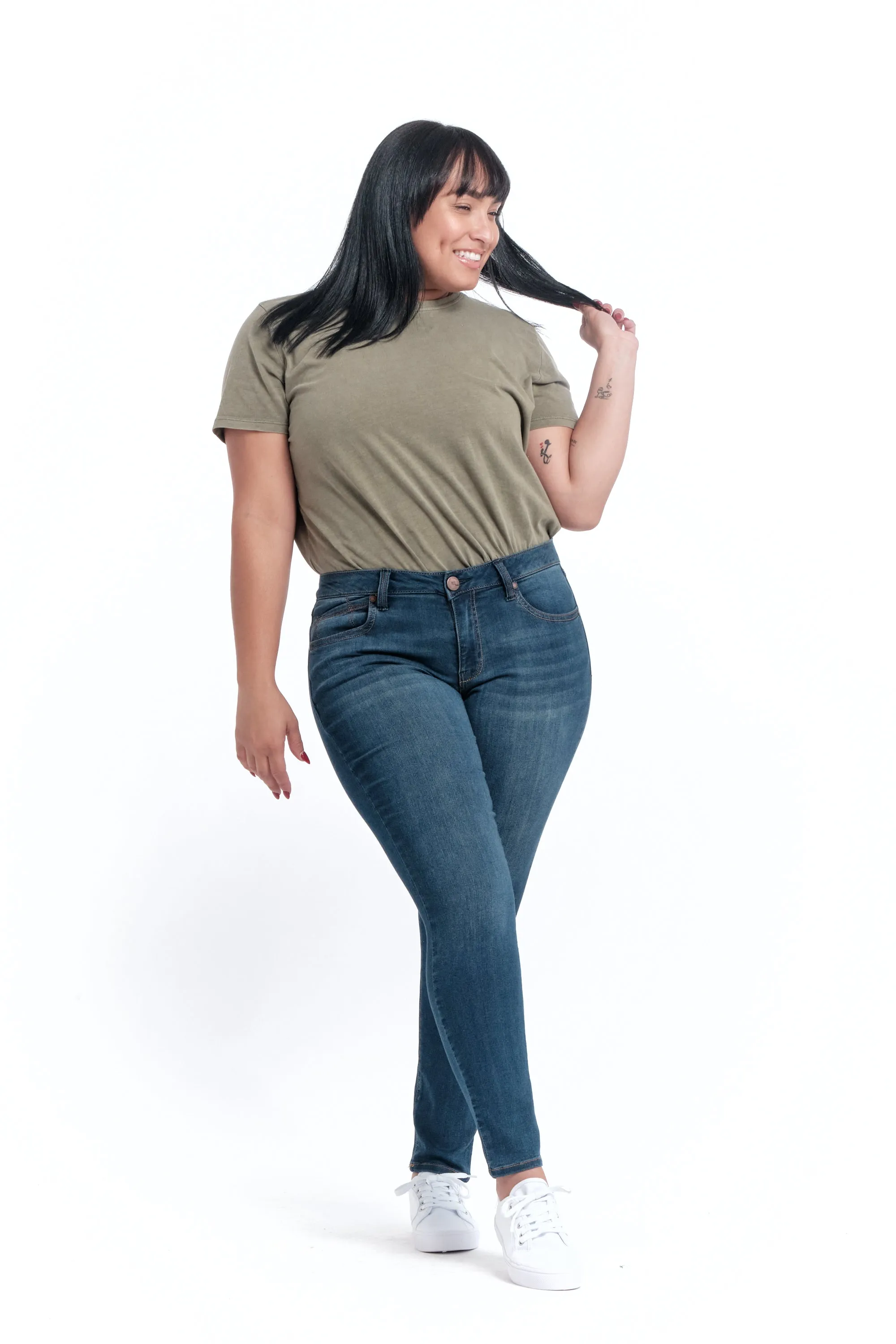 Curvy Silk Denim Ankle Skinny In Helena sold by 1822 Denim