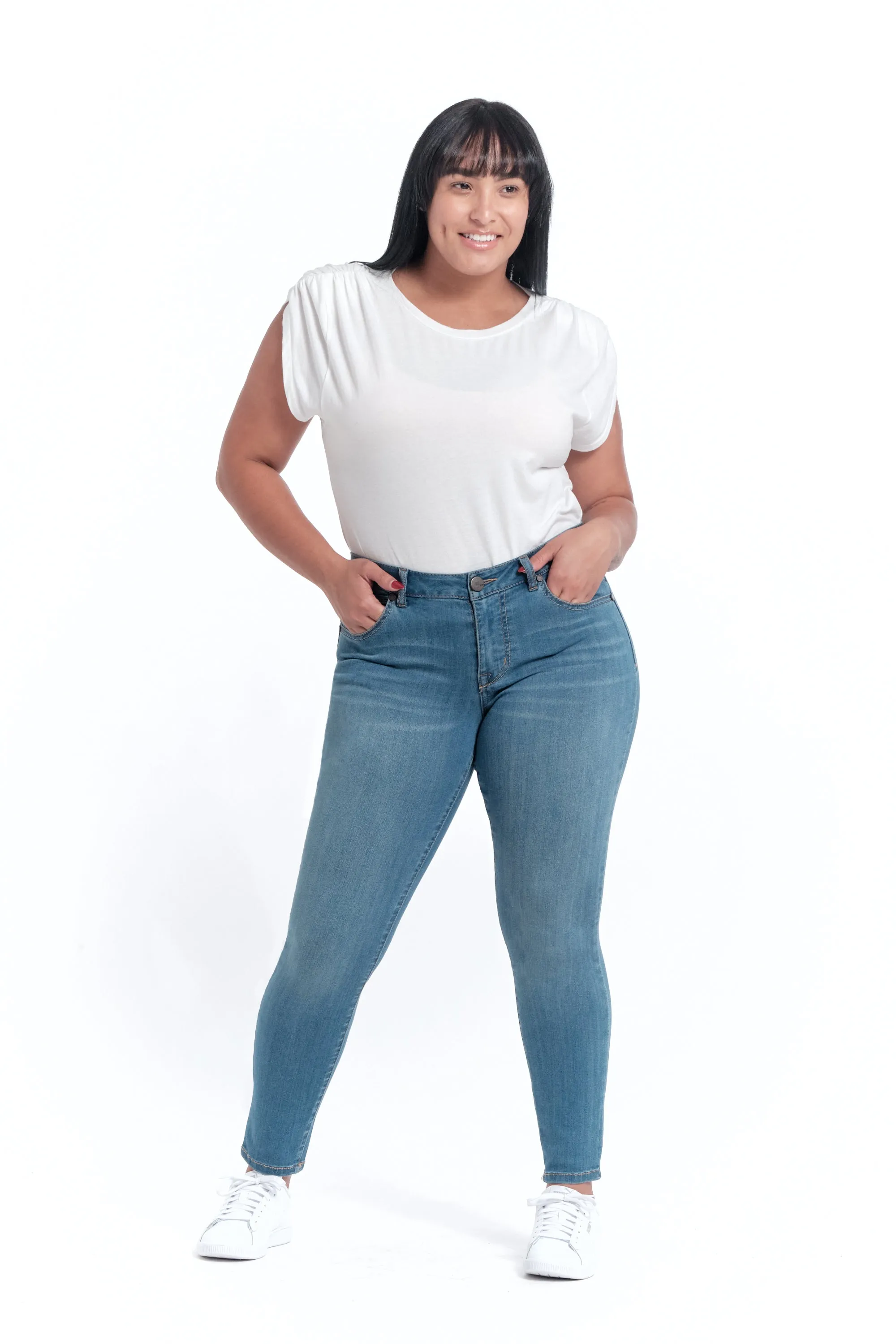 Curvy Silk Denim Skinny in Lola sold by 1822 Denim