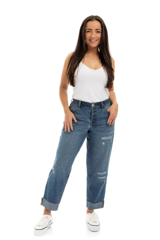 Petite Hybrid Denim Slim Girlfriend in Addy made by 1822 Denim