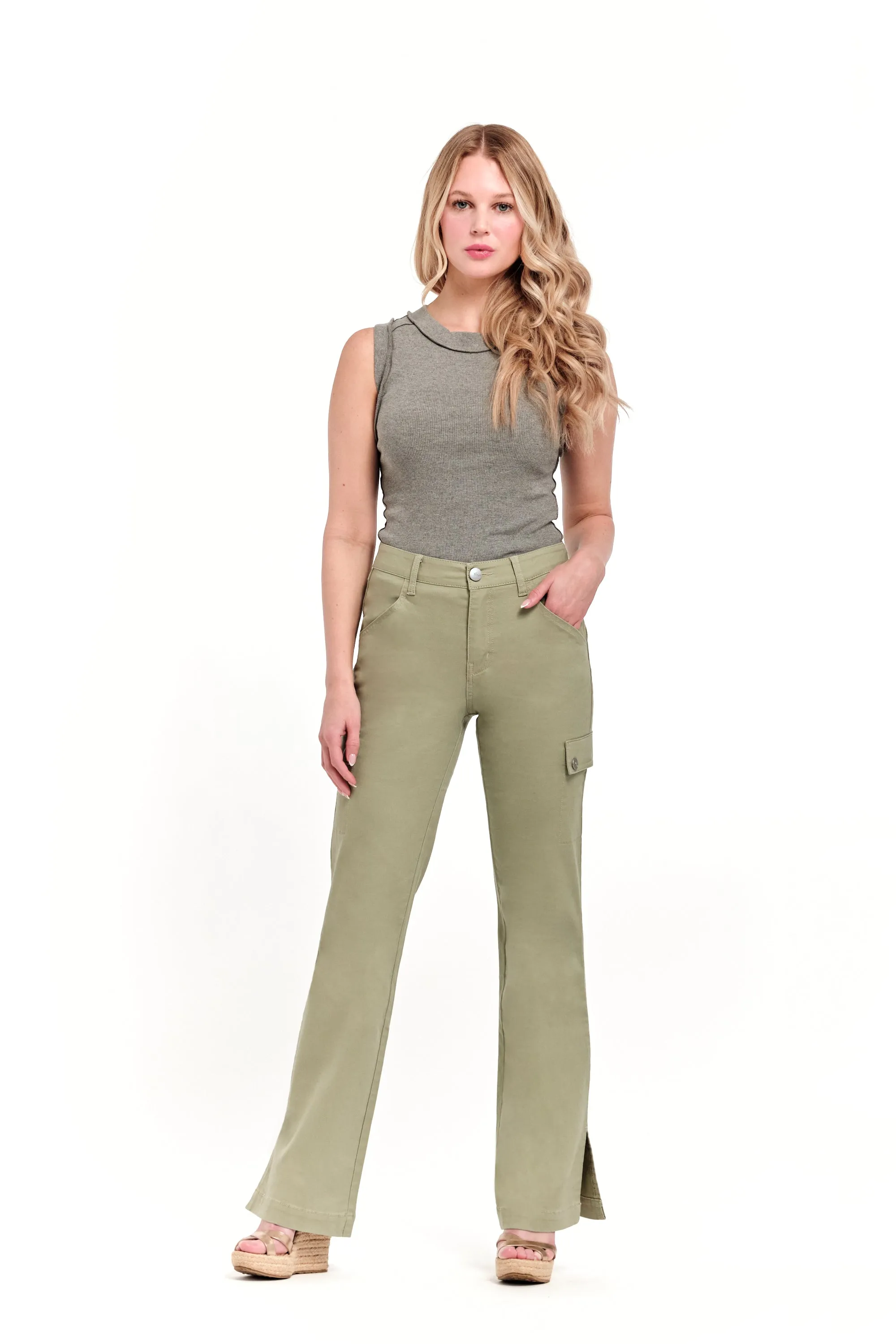 Twill Cargo Boot W/ Slit in Green Haze sold by 1822 Denim