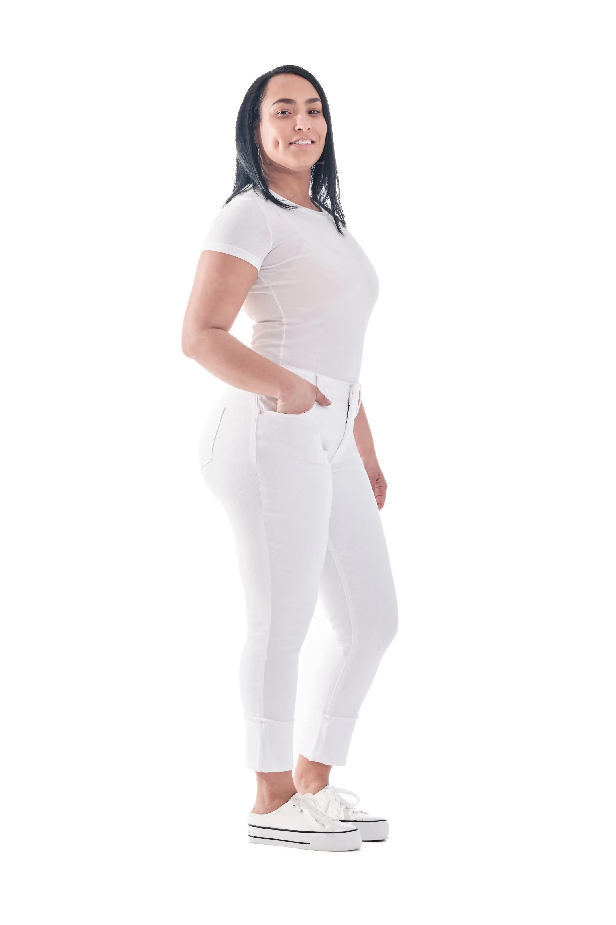 Curvy Taylor Cuff Jeans in White sold by 1822 Denim product image thumbnail 3