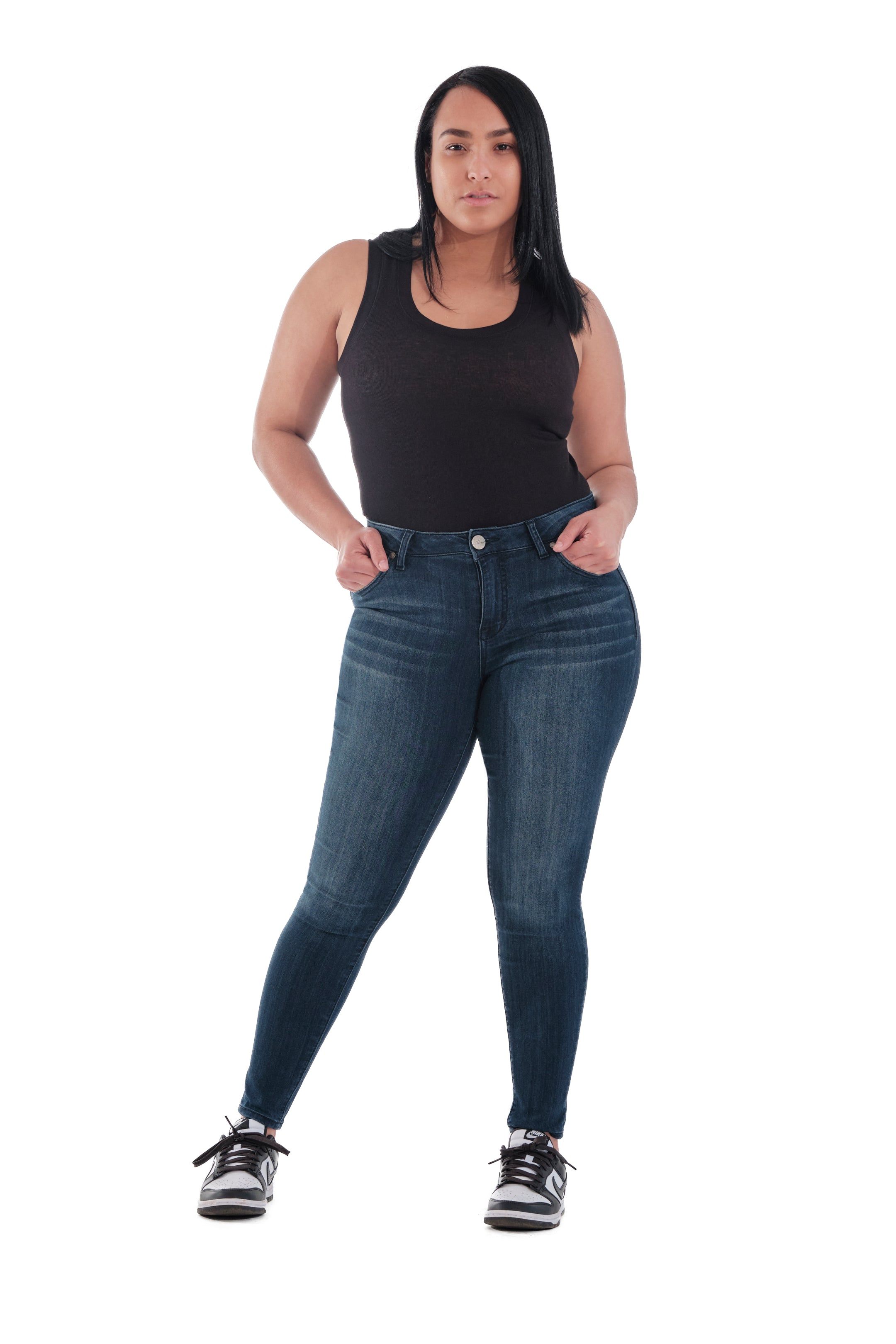 Curvy Silk Denim Skinny in Marco sold by 1822 Denim