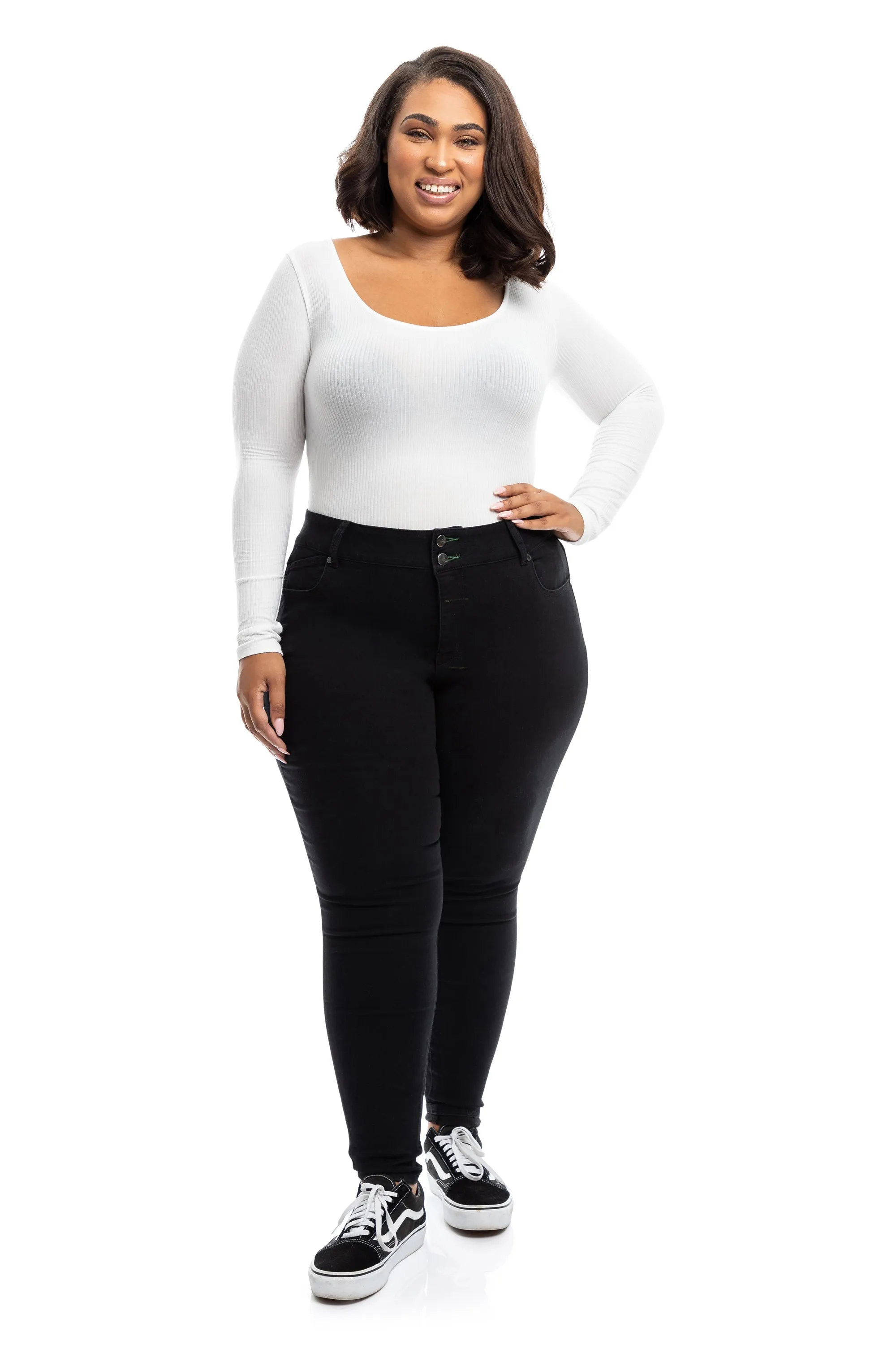 Plus High Rise Eco Ankle Skinny In Black sold by 1822 Denim