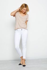 Classic Butter 28" Double Button Ankle Skinny Jean in Wynter White sold by 1822 Denim