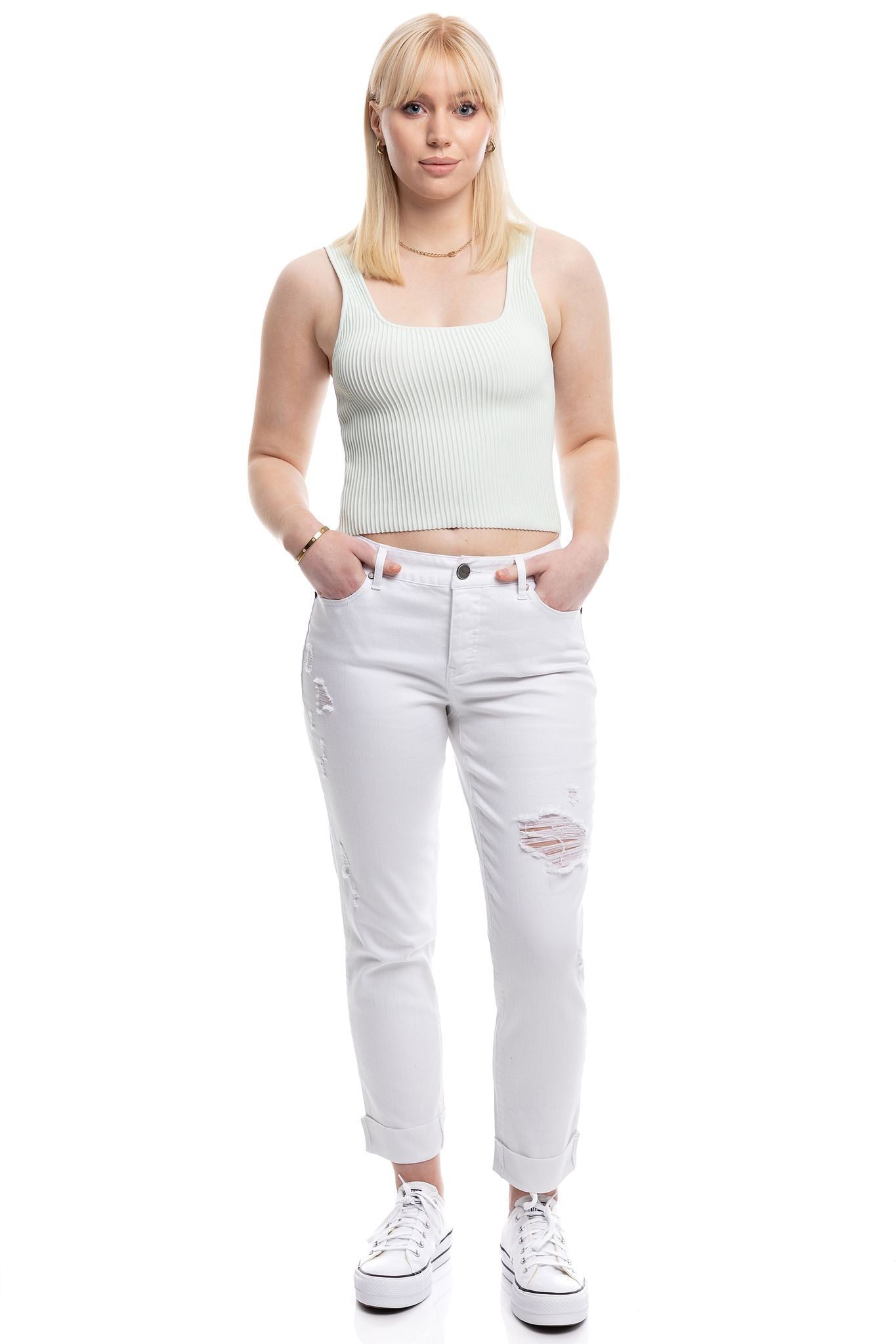 Classic 27" Mid-Rise Cuffed Slim Girlfriend In Giselle sold by 1822 Denim