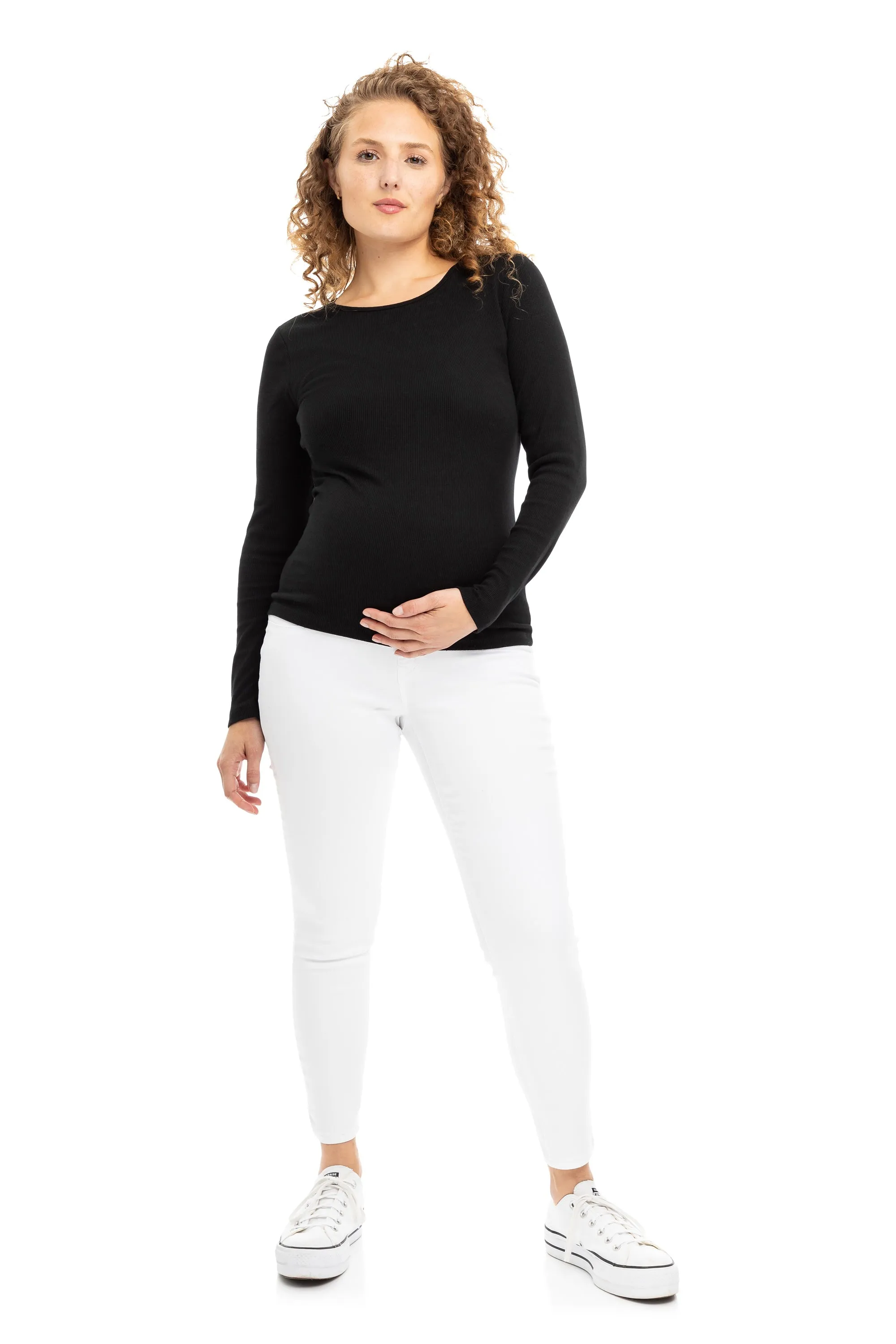 Maternity Butter Skinny Jeans w/ Bellyband in White sold by 1822 Denim