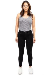 Curvy 28" Mid-Rise Contour Ankle Skinny In Black sold by 1822 Denim