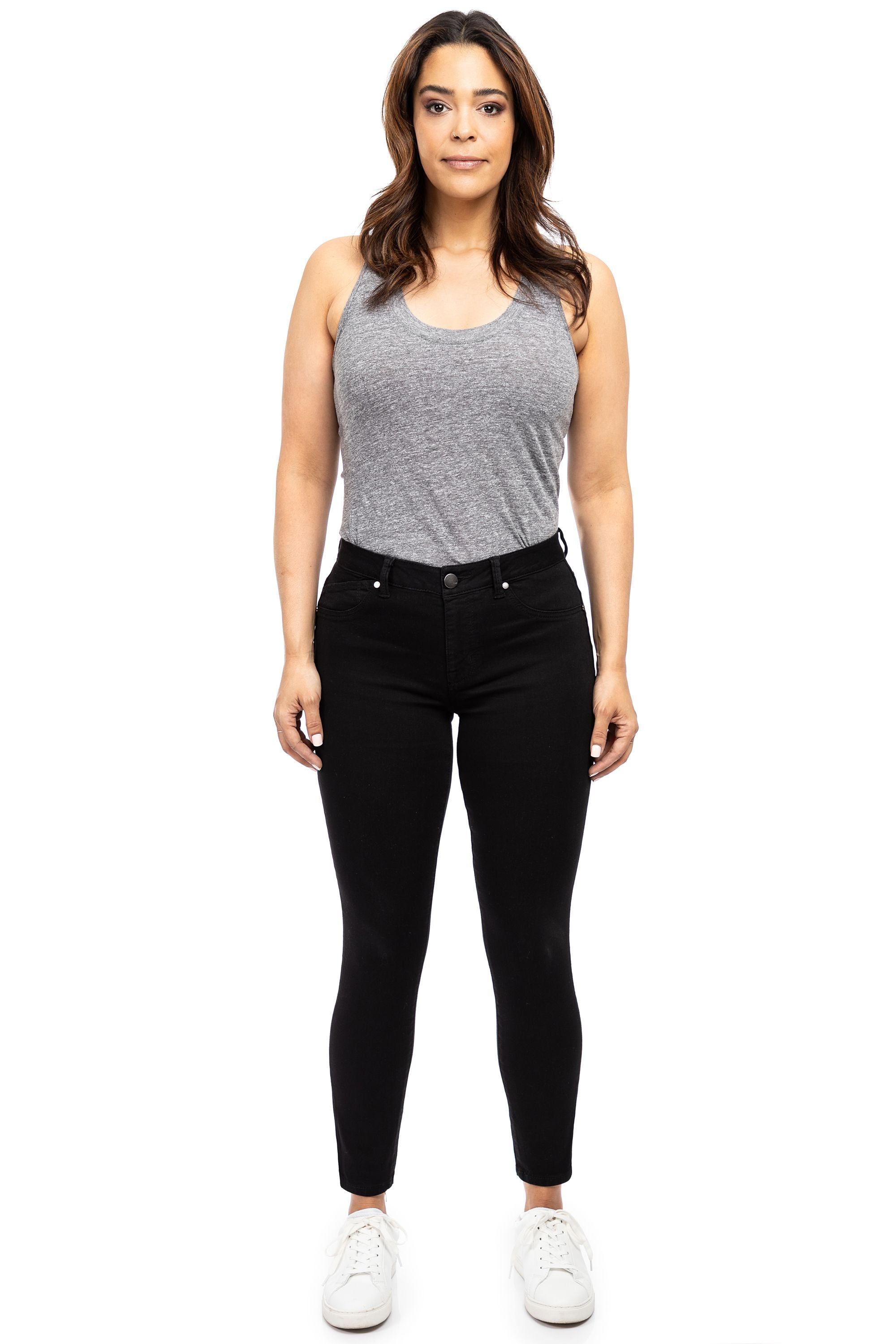 Curvy 28" Mid-Rise Contour Ankle Skinny In Black sold by 1822 Denim