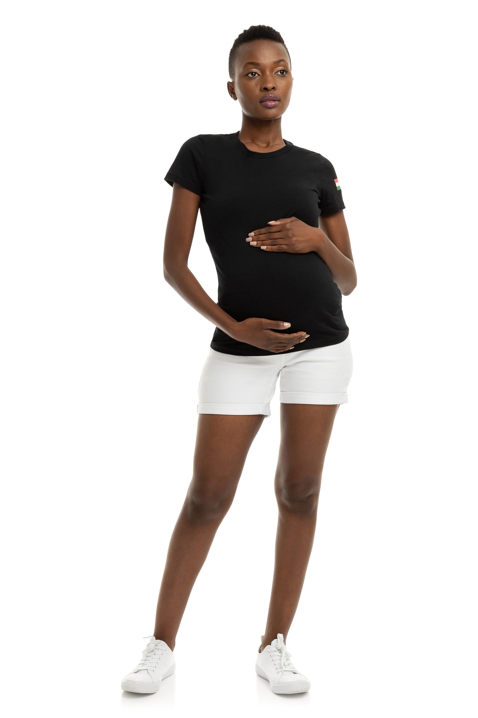 Maternity Vintage Rolled Shorts With Bellyband In White sold by 1822 Denim product image thumbnail 2