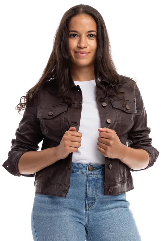 Classic Coated Denim Jacket In Espresso sold by 1822 Denim