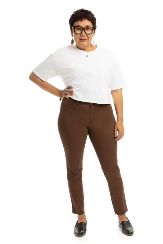 Curvy 28” Mid-Rise Twill Ankle Skinny in Chocolate sold by 1822 Denim