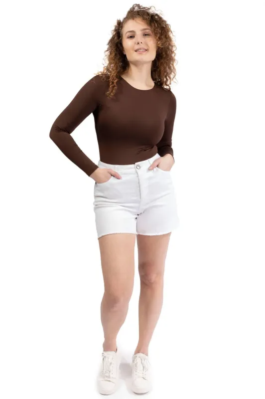 Rigid Fray Hem Denim Shorts In White sold by 1822 Denim