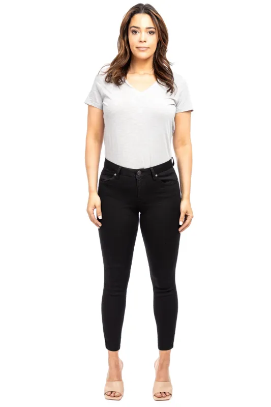 Curvy 28" Mid-Rise Silk Denim Ankle Skinny In Black sold by 1822 Denim