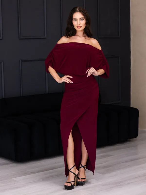 Womens Boat Neck Batwing Sleeve Slit Maxi Dress sold by 24/7 Comfort Apparel