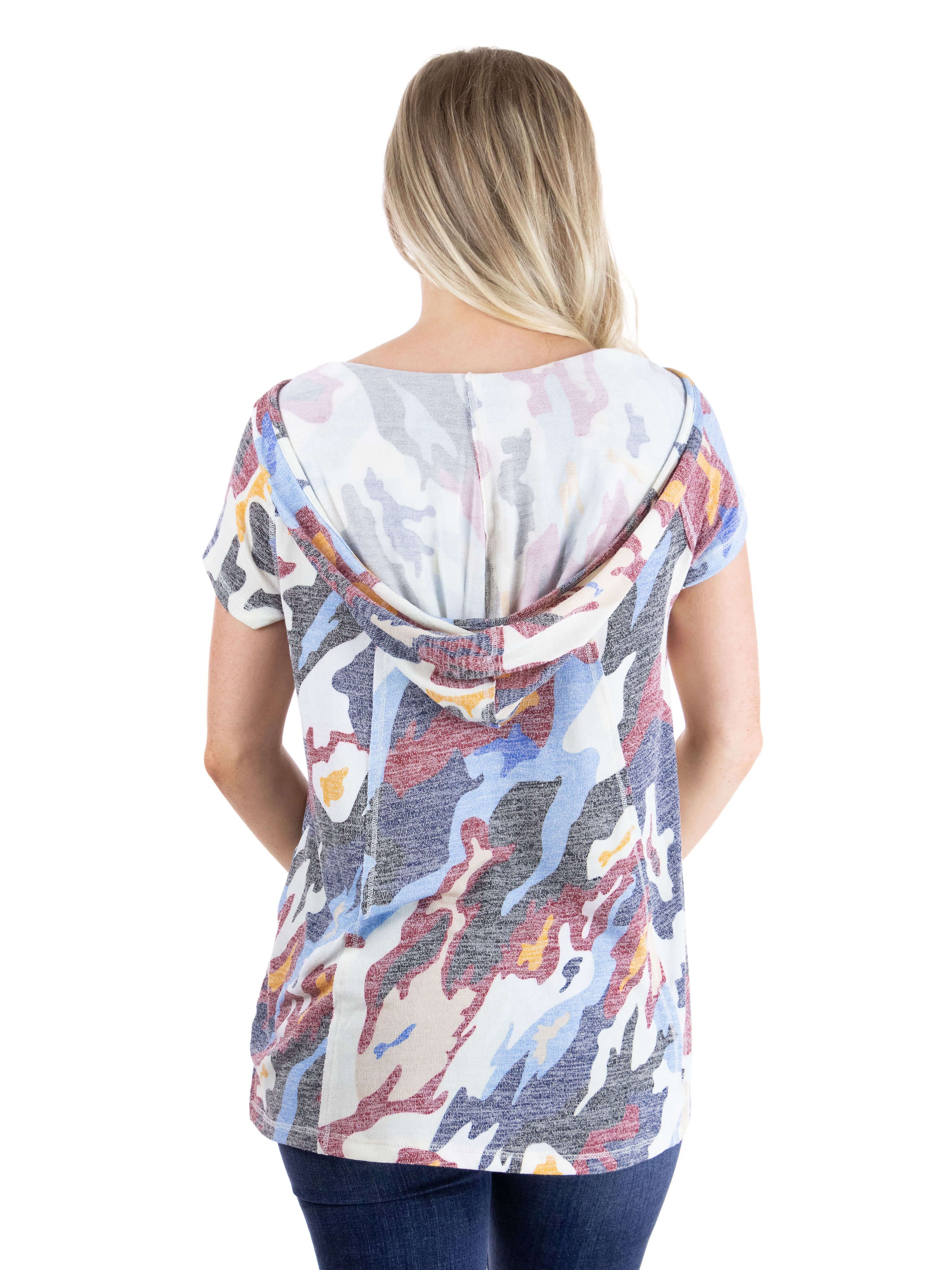 Short Sleeve Camo Print Hoodie Top sold by 24/7 Comfort Apparel product image thumbnail 3