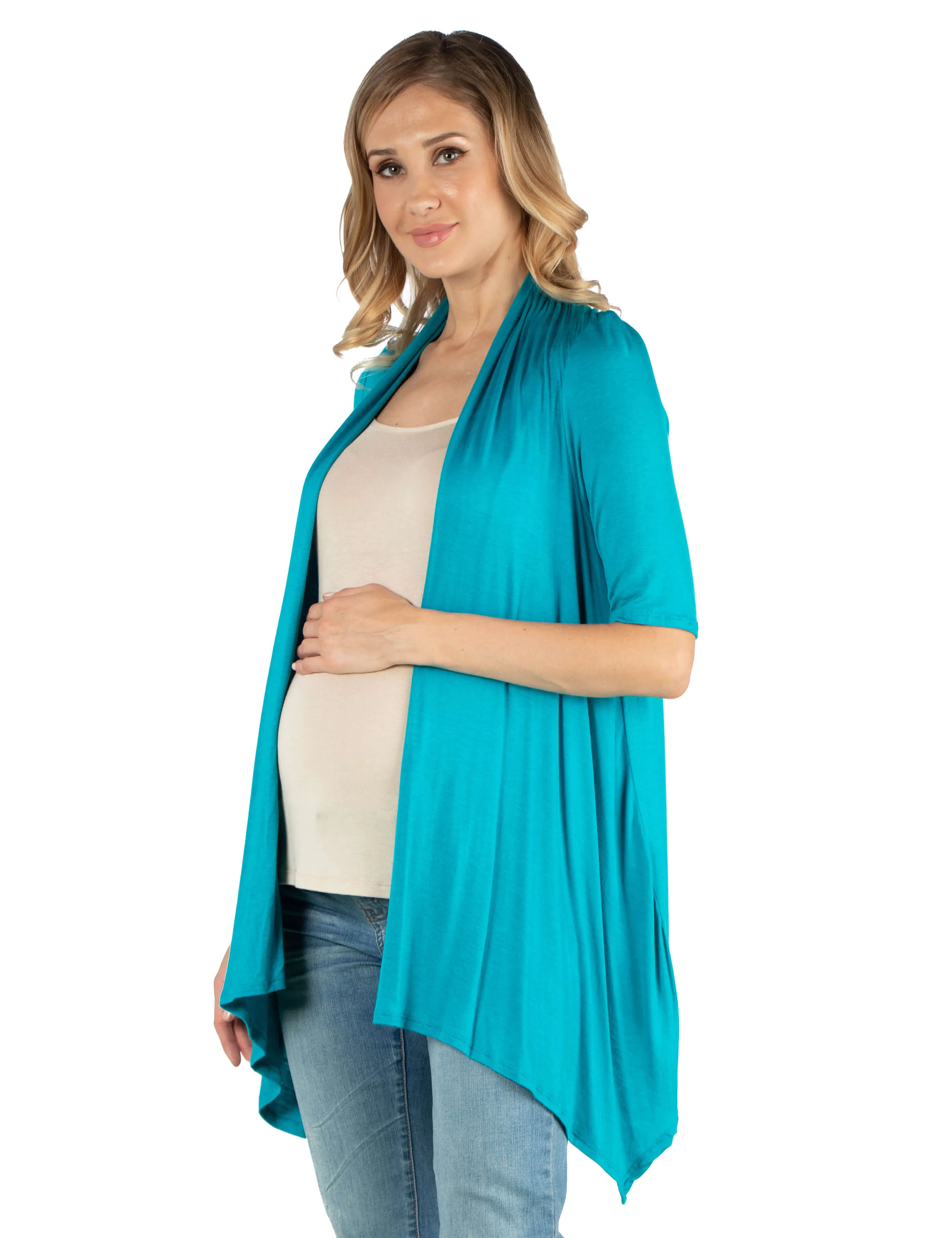 Loose Fit Open Front Maternity Cardigan with Half Sleeve sold by 24/7 Comfort Apparel