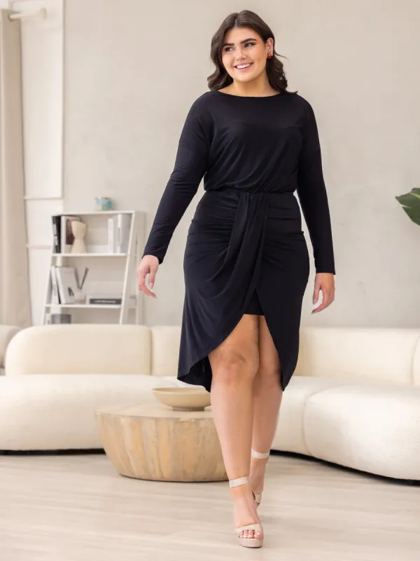 Long Sleeve Dressy Tulip Skirt Knee Length Plus Size Dress sold by 24/7 Comfort Apparel