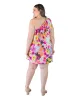 Plus Size Pink and Yellow Floral Print One ShoulderRuffle Mini Dress sold by 24/7 Comfort Apparel