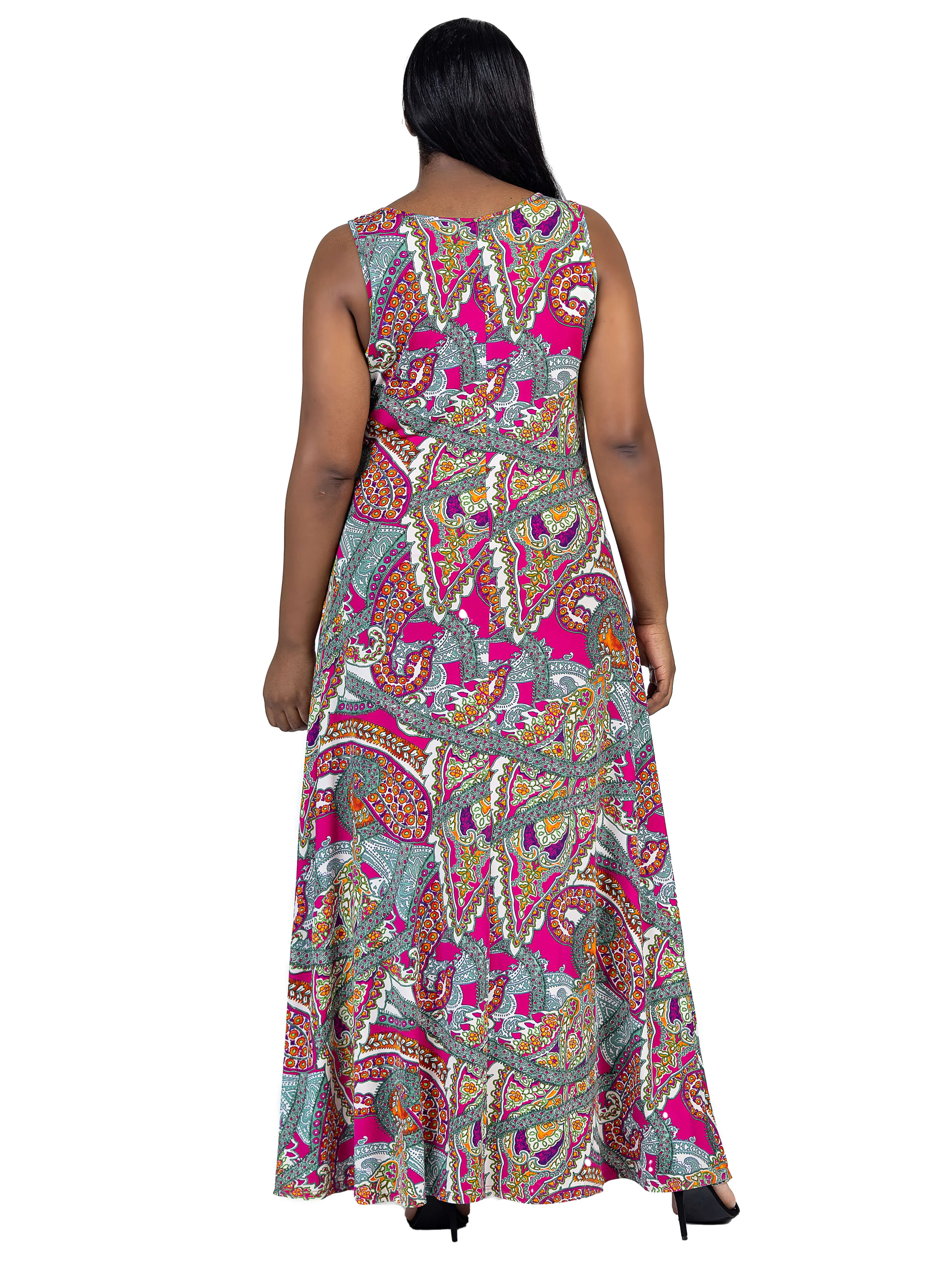 Plus Size Pink Paisley Print Scoop Neck A Line Sleeveless Maxi Dress sold by 24/7 Comfort Apparel product image thumbnail 3