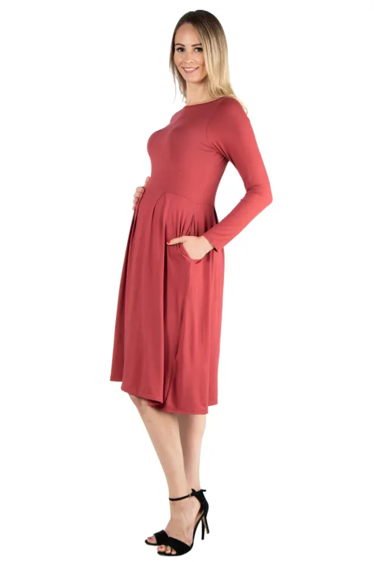 Midi Length Fit N Flare Pocket Maternity Dress sold by 24/7 Comfort Apparel