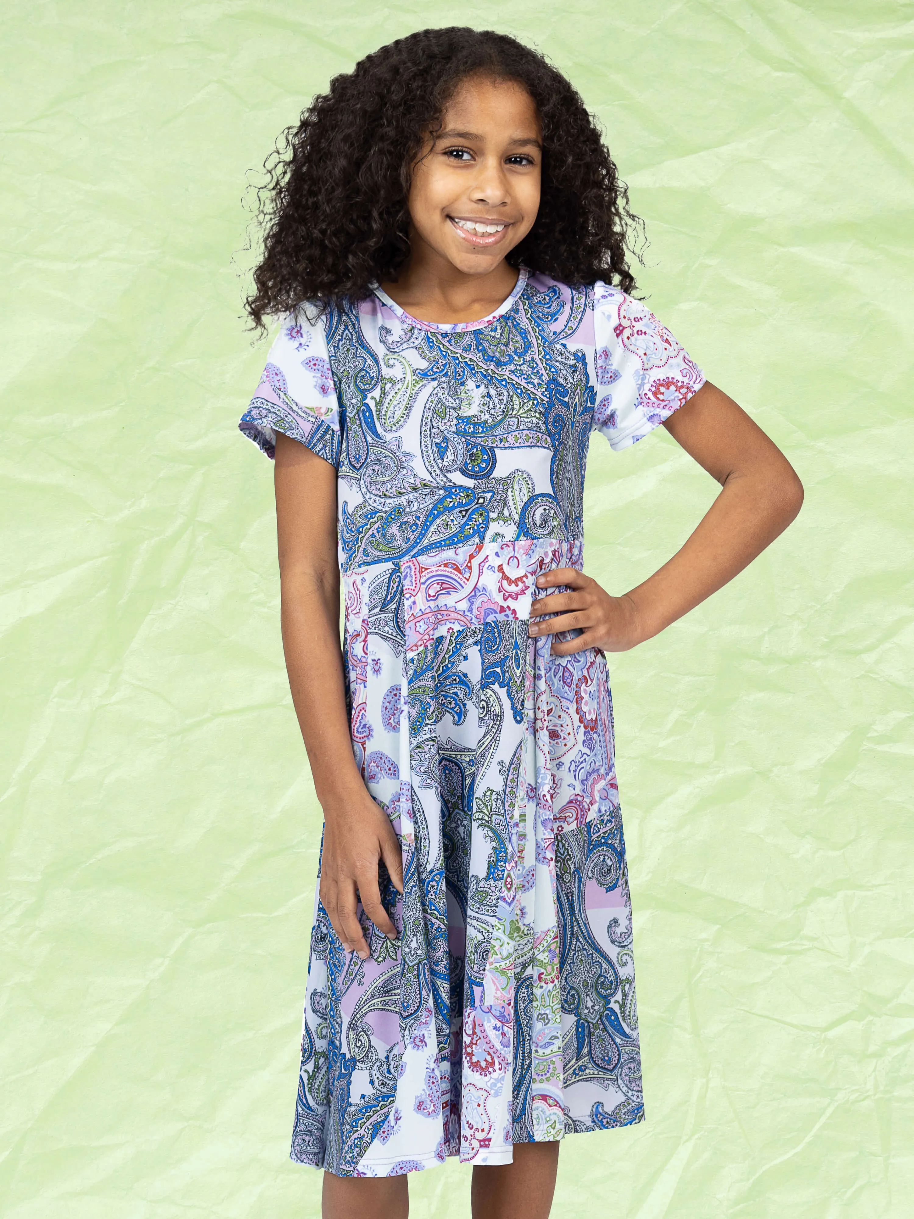 24sevenkid Purple Paisley Short Sleeve Girls Dress sold by 24/7 Comfort Apparel